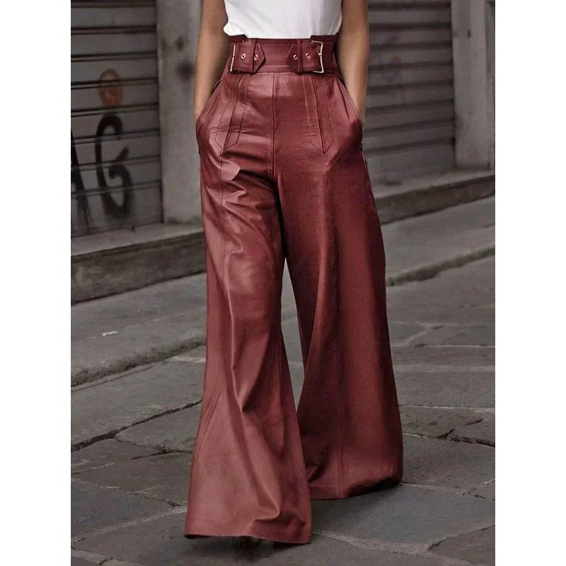 Weite Lederhose mit Hohem Bund | Kunstleder | Elegant und Modern