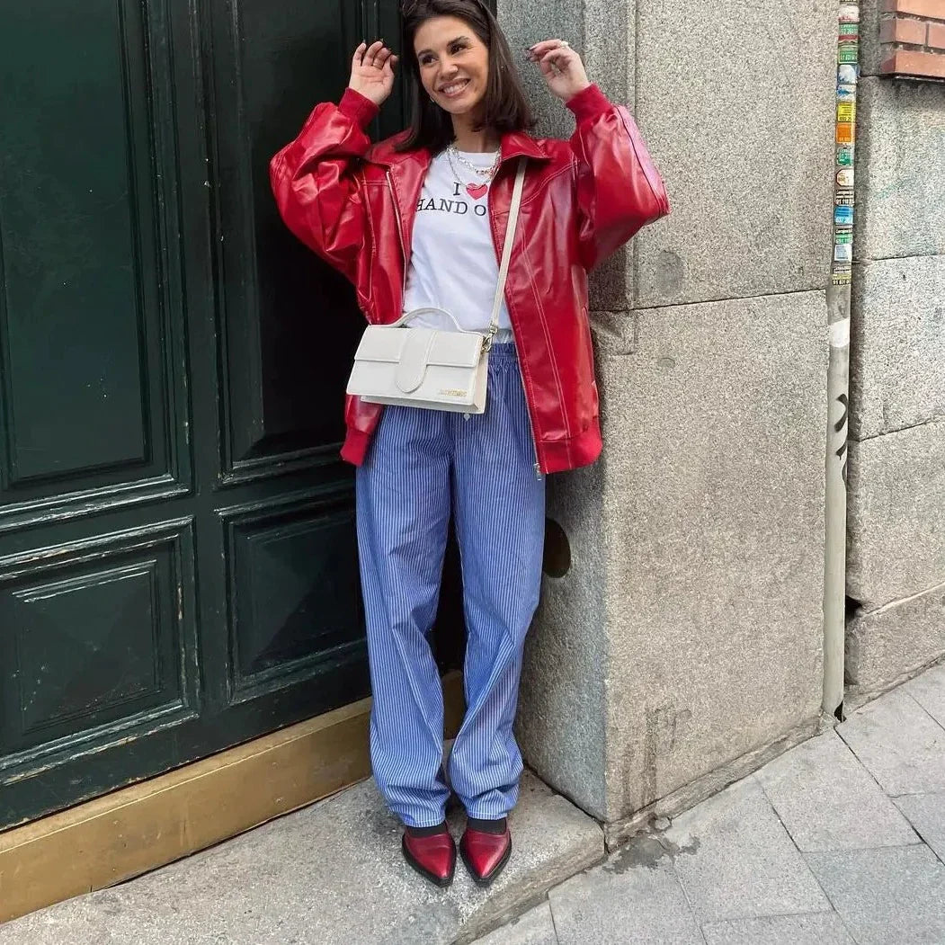 Natasja - Rote Damen Lederjacke