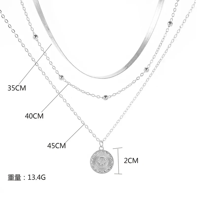 Sterling Silber Three-Layer Round Necklace