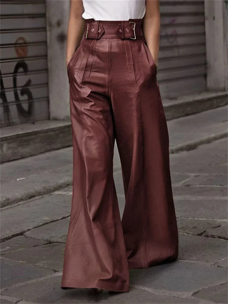Weite Lederhose mit Hohem Bund | Kunstleder | Elegant und Modern