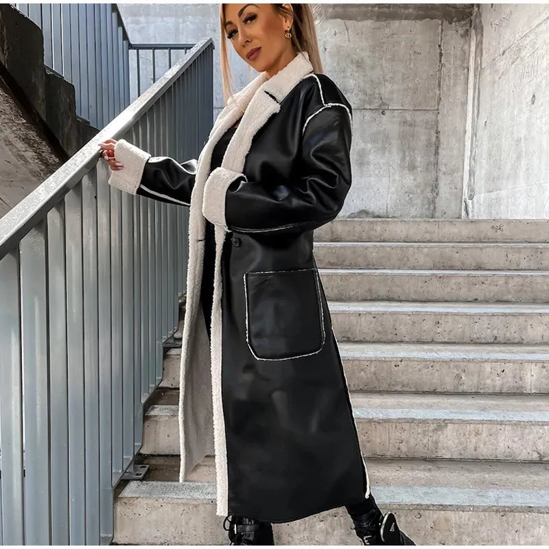 Christy - Schicker Langer Leder-Wintermantel mit Fell für Damen