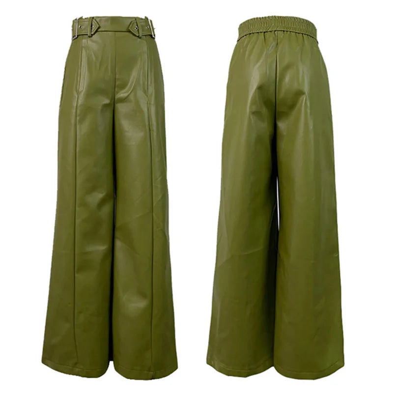Weite Lederhose mit Hohem Bund | Kunstleder | Elegant und Modern