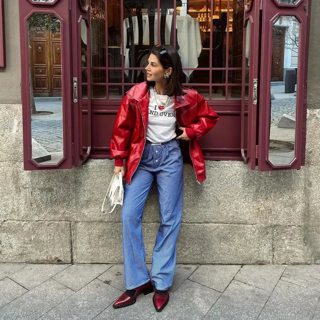 Natasja - Rote Damen Lederjacke