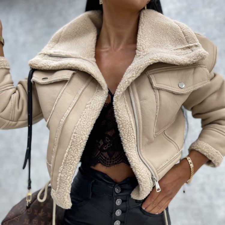 Bella - Stilvolle und Chice Herbst Lederjacke mit Fleece-Futter für Damen