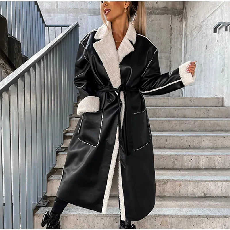 Christy - Schicker Langer Leder-Wintermantel mit Fell für Damen