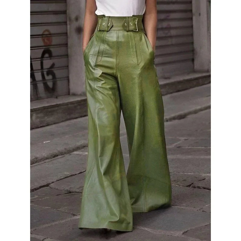 Weite Lederhose mit Hohem Bund | Kunstleder | Elegant und Modern