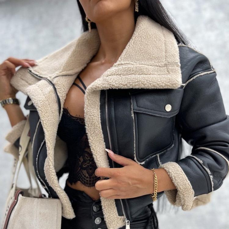 Bella - Stilvolle und Chice Herbst Lederjacke mit Fleece-Futter für Damen