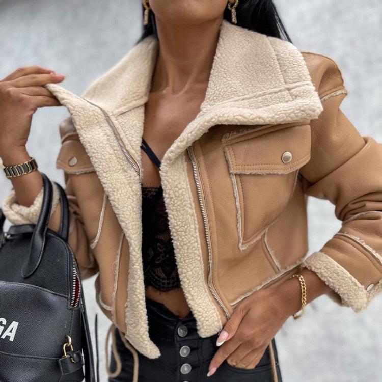 Bella - Stilvolle und Chice Herbst Lederjacke mit Fleece-Futter für Damen
