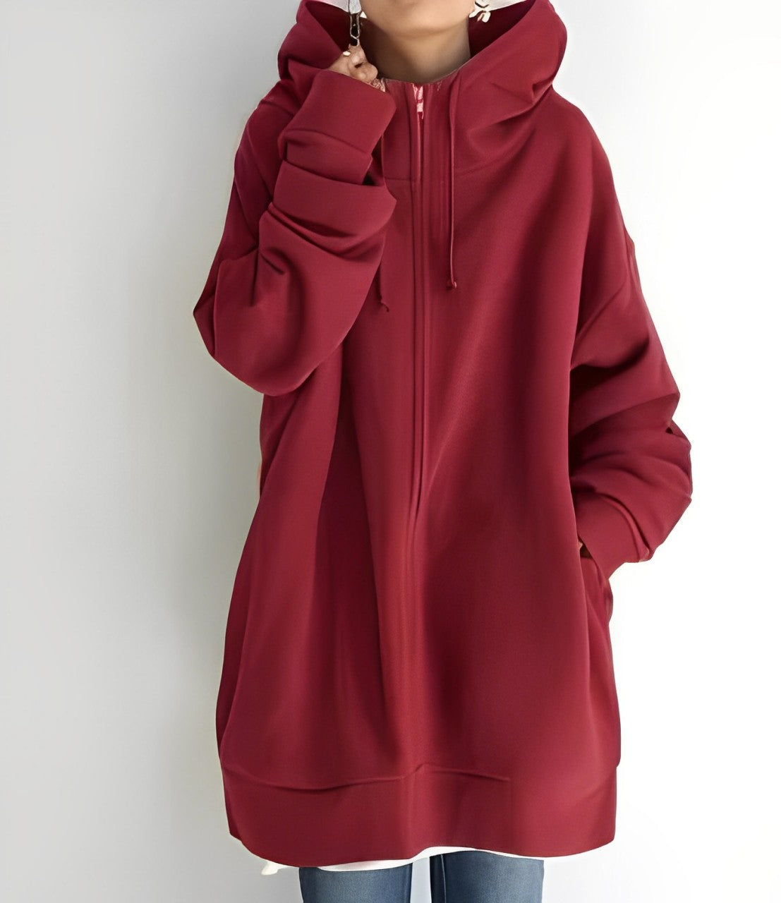 Lange Jacke mit Kapuze und Kordelzug für Damen