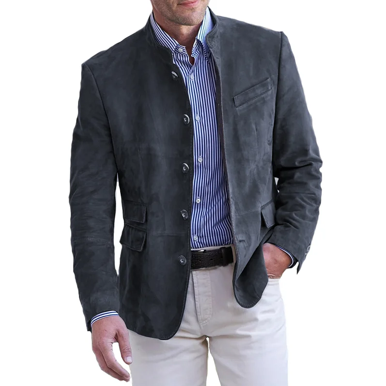 Roam - klassische lederjacke für herren mit knopfverschluss