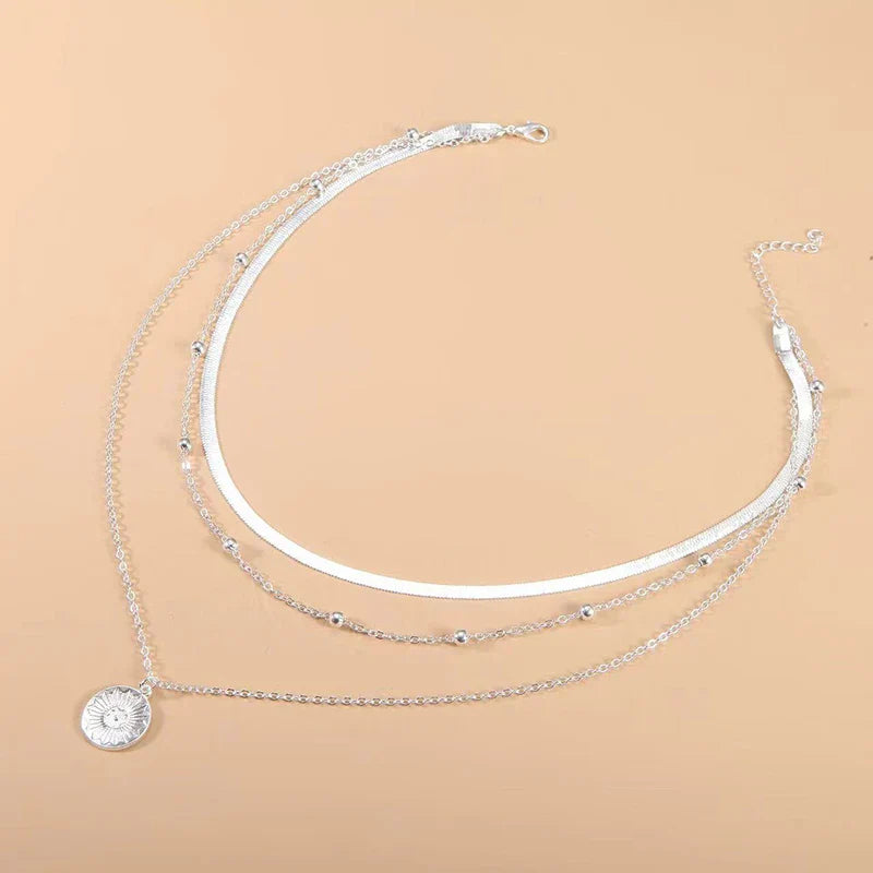 Sterling Silber Three-Layer Round Necklace