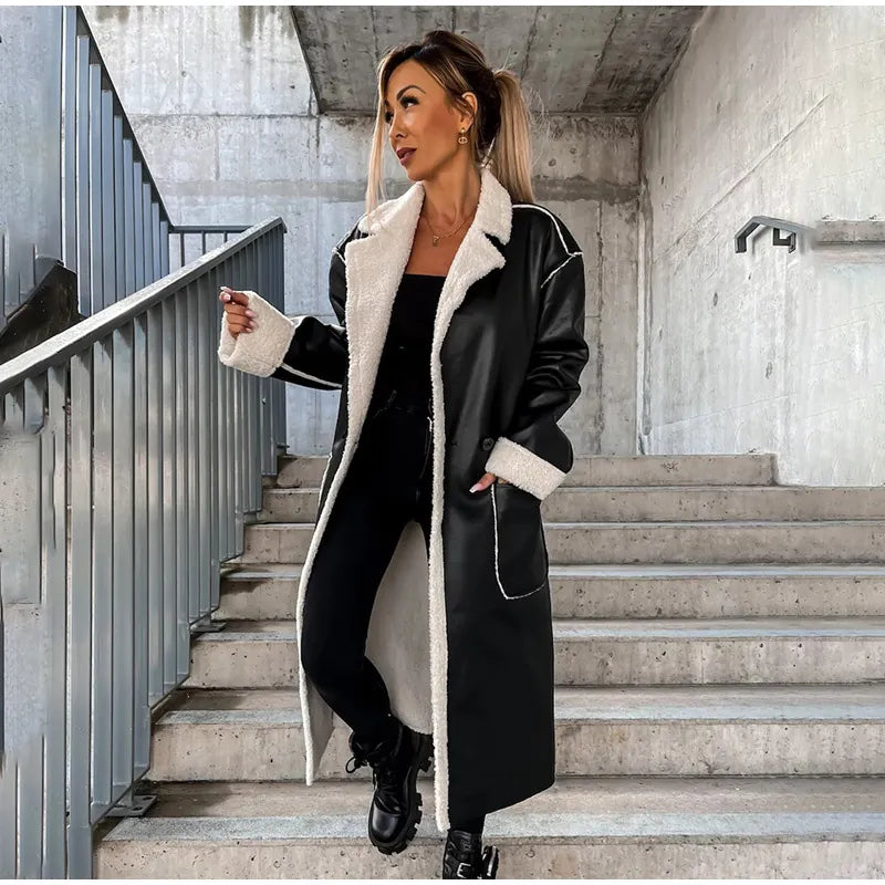 Christy - Schicker Langer Leder-Wintermantel mit Fell für Damen