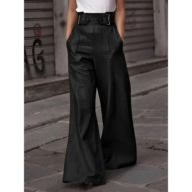 Weite Lederhose mit Hohem Bund | Kunstleder | Elegant und Modern