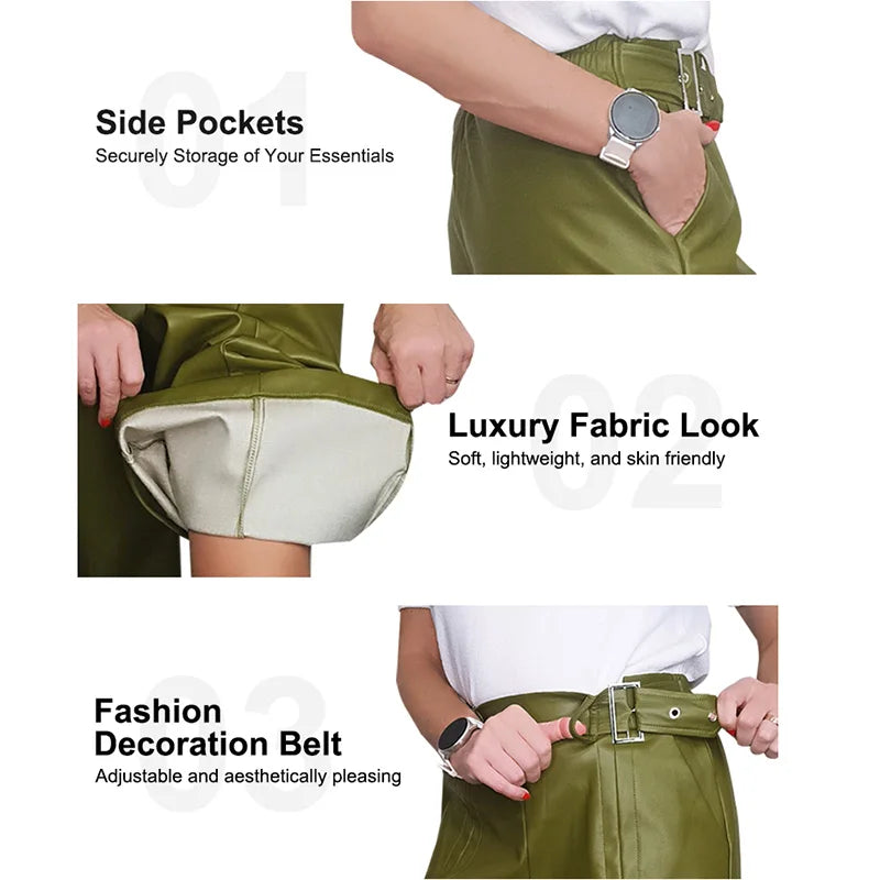 Weite Lederhose mit Hohem Bund | Kunstleder | Elegant und Modern