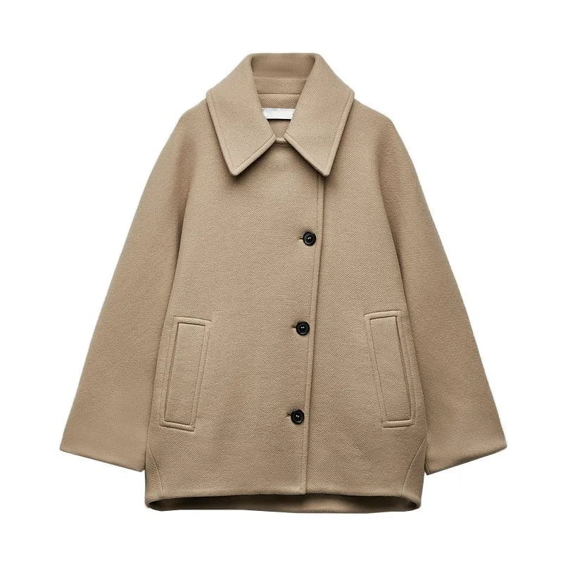 Schwarzer Damenmantel A-Linie Wollmischung für Winter, Eleganter Mantel mit praktischen Taschen