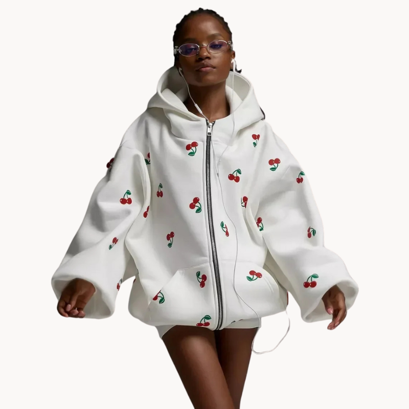Kyra | Weiße Kirsche Motiv Damenjacke