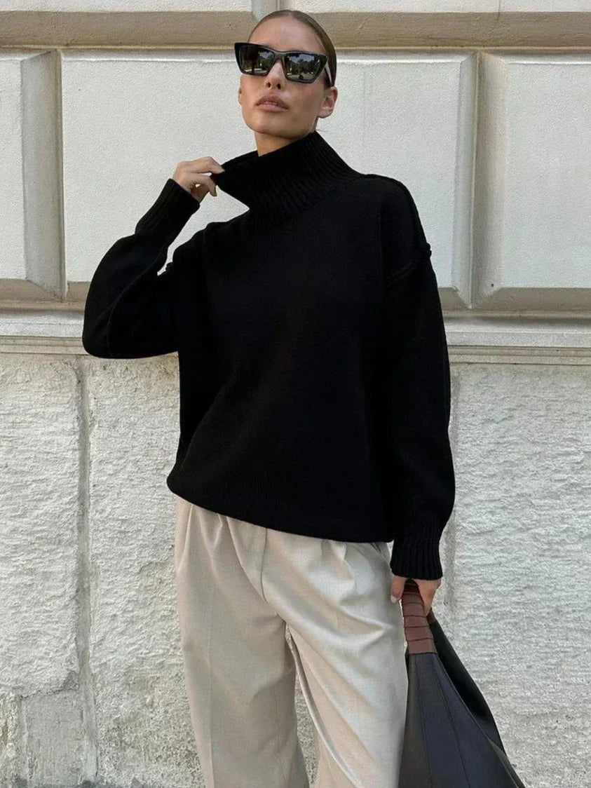 Cora - Gemütlicher Damen Strickpullover mit weitem Rollkragen