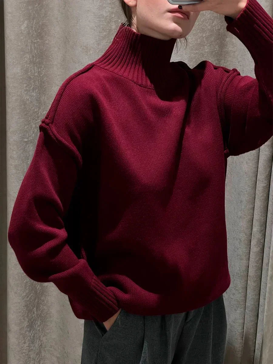 Cora - Gemütlicher Damen Strickpullover mit weitem Rollkragen