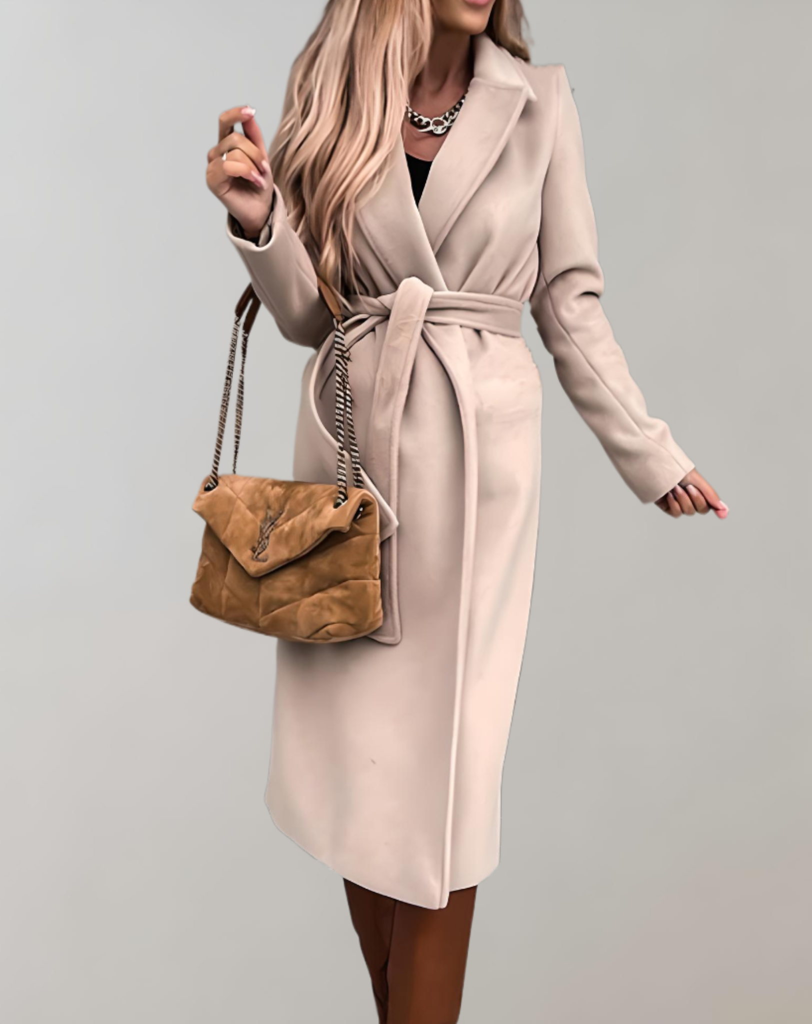 Jolanta | Damen Elegante Winter Gürtel Mantel | Lang
