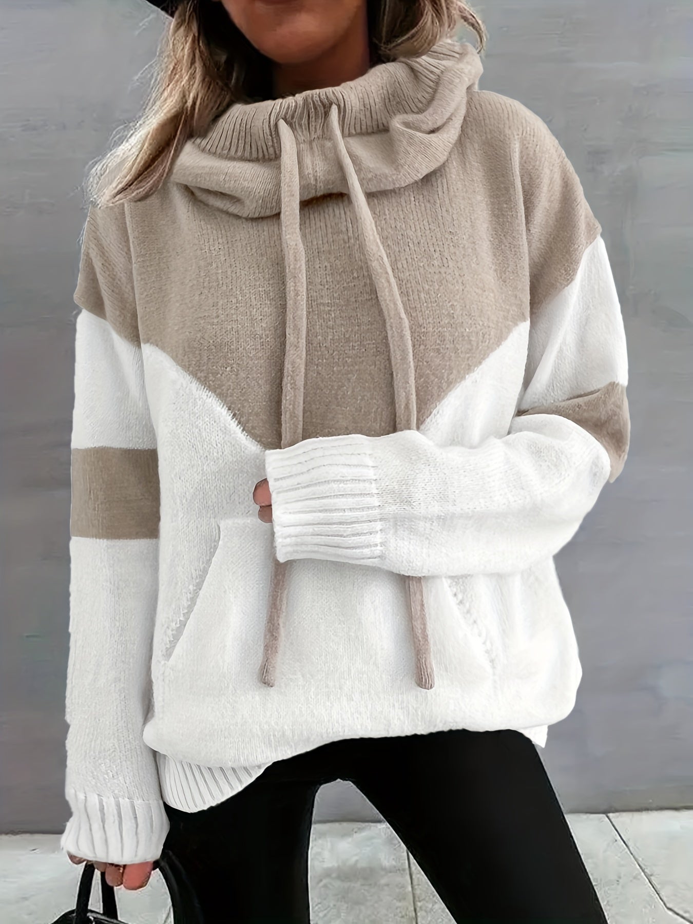 Bella - Streetwear Herbst Farbblock-Hoodie mit Kordelzug und Tasche für Damen