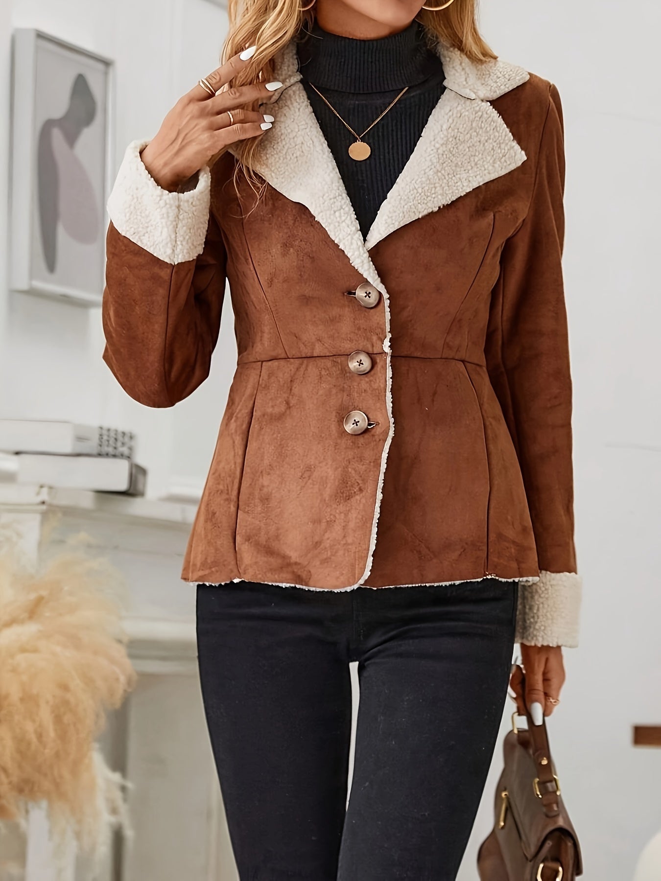 Sophia - Casual Karamellfarbene Thermojacke mit Knopfleiste für den Herbst für Damen