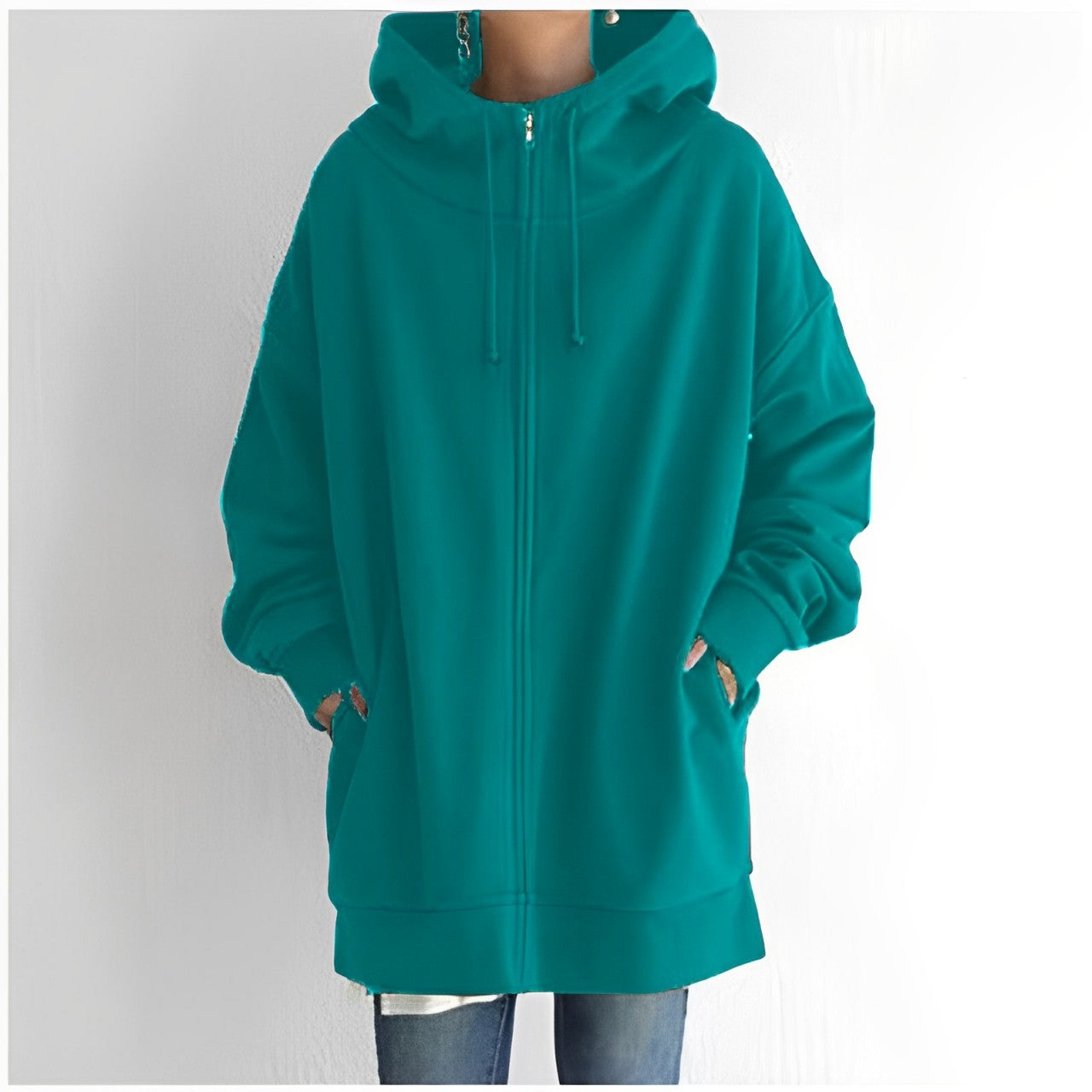 Lange Jacke mit Kapuze und Kordelzug für Damen