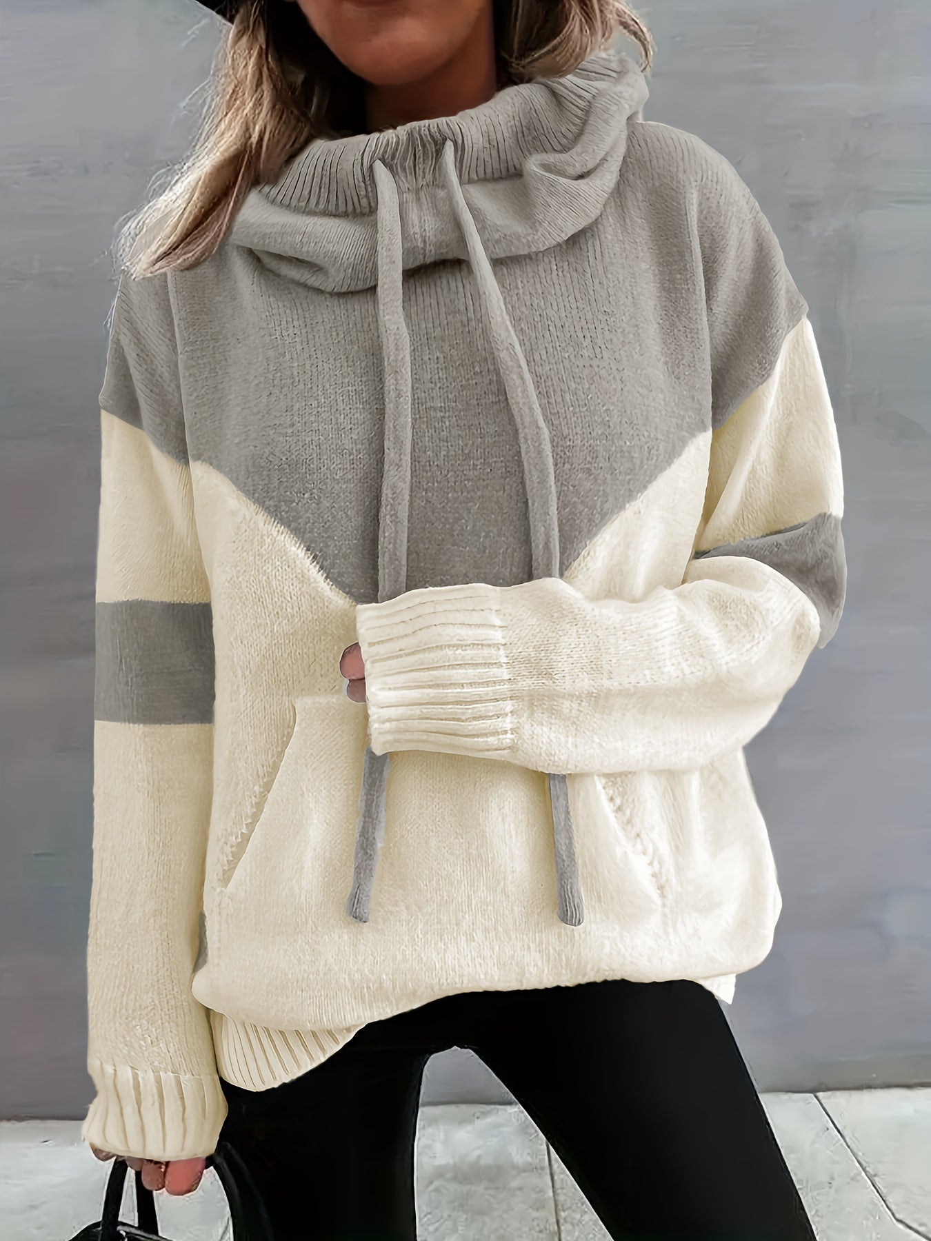 Bella - Streetwear Herbst Farbblock-Hoodie mit Kordelzug und Tasche für Damen