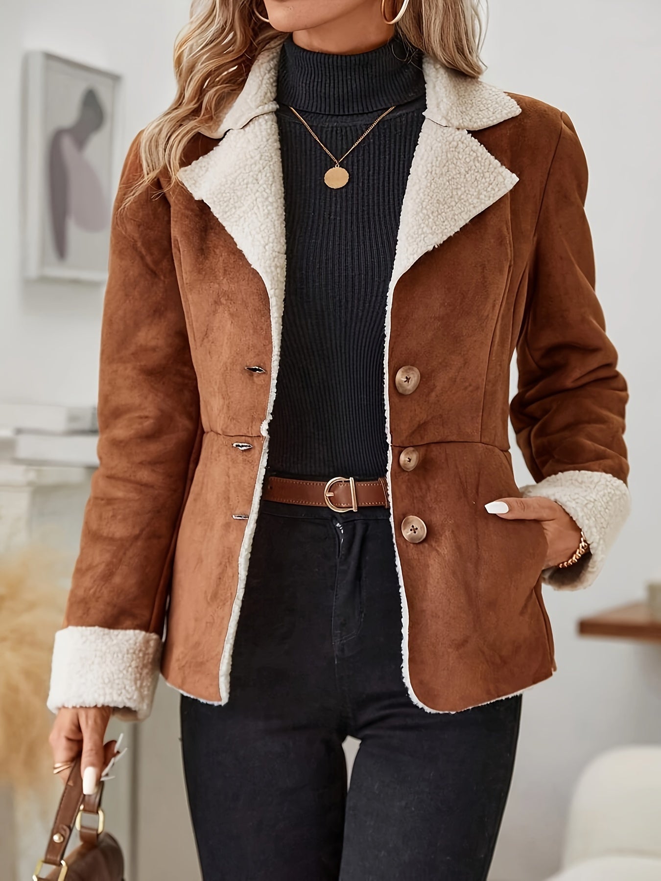 Sophia - Casual Karamellfarbene Thermojacke mit Knopfleiste für den Herbst für Damen