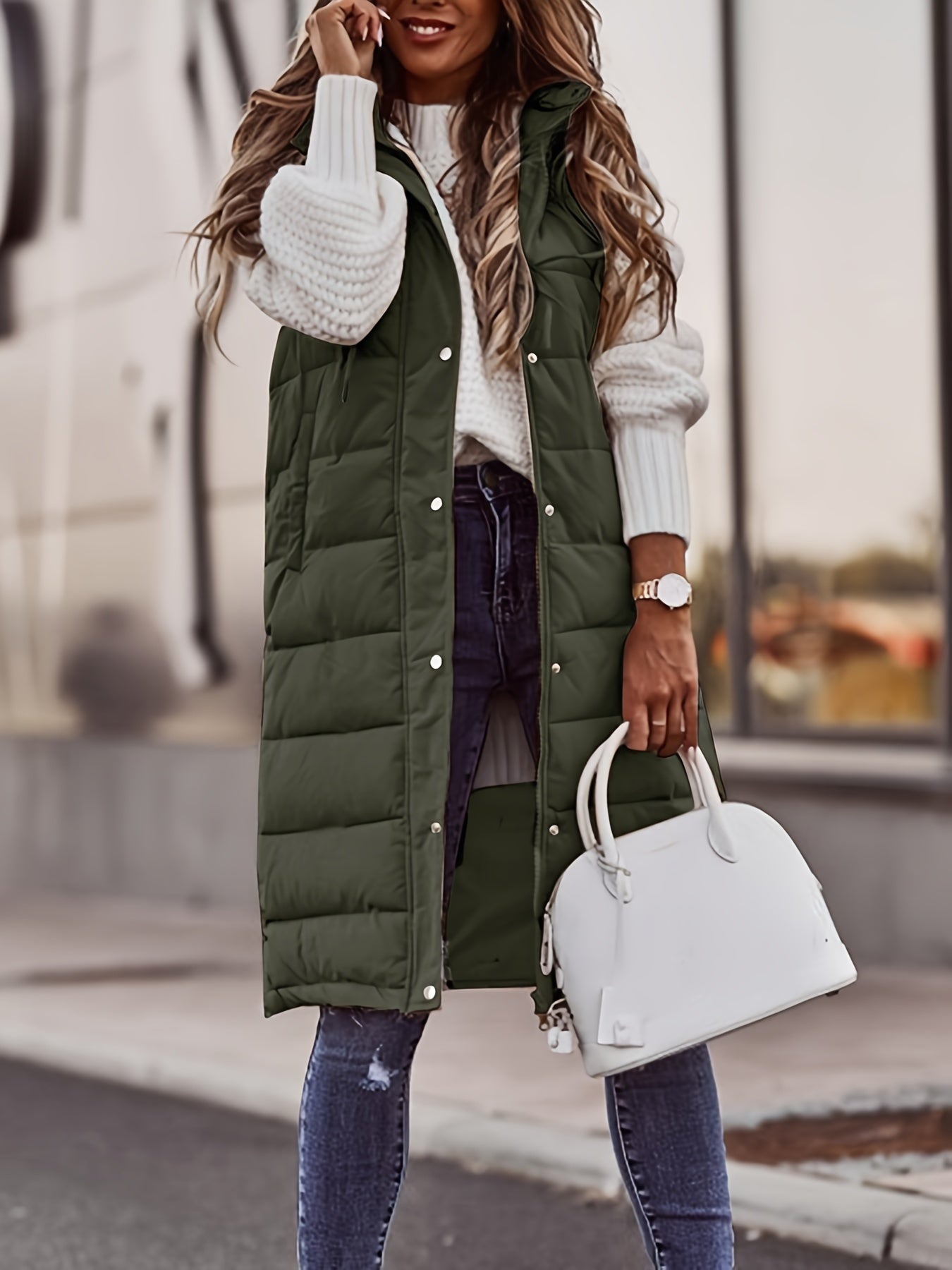 Elle - Stilvolle Casual Kapuzenjacke mit Knöpfen für den Herbst für Damen