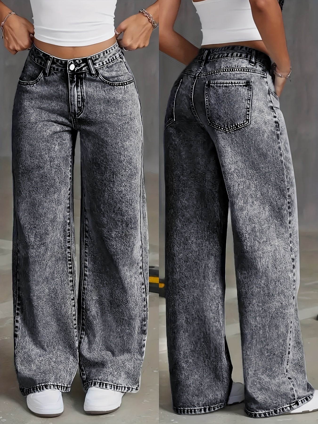 Weite Jeans | High-Waist-Schnitt | Vintage-Washed-Optik