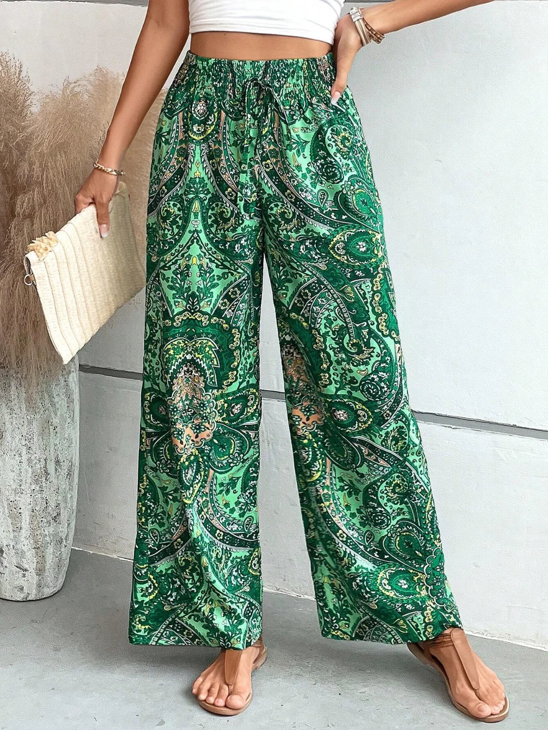 Korine | Damen High-Waist Hose mit Künstlerischem Print