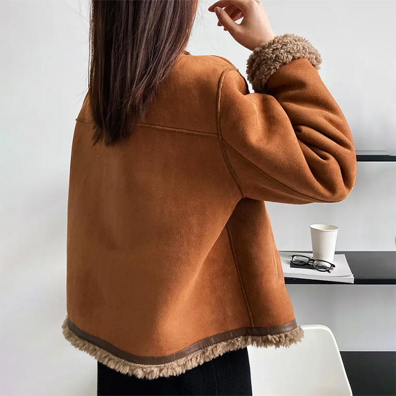 Vina - Schick Herbst Stilvoller Vintage Sherpa Kantenjacke für Damen