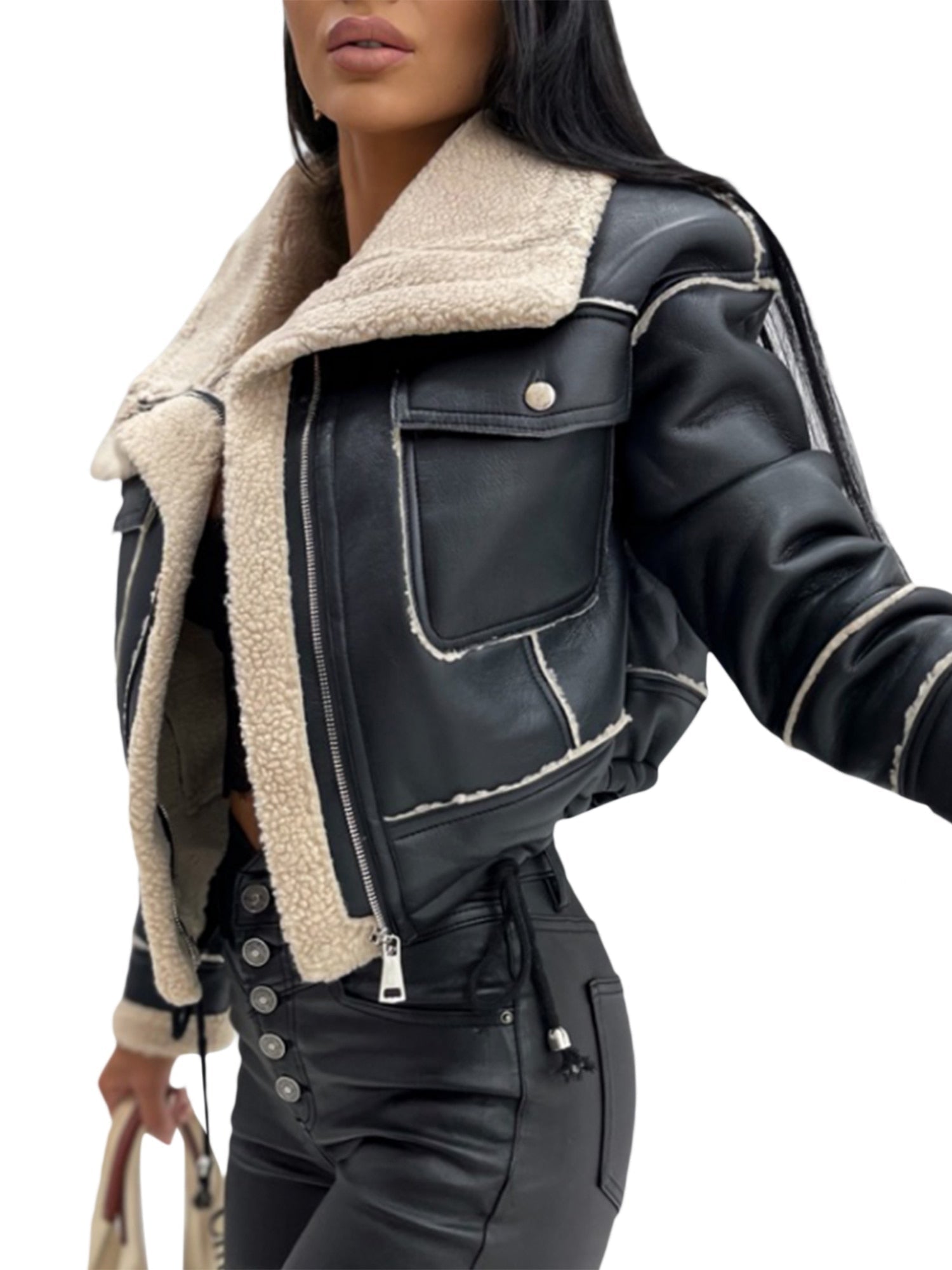 Lena - Schicker Herbst Stilvolle Schwarze Kunstlederjacke für Damen