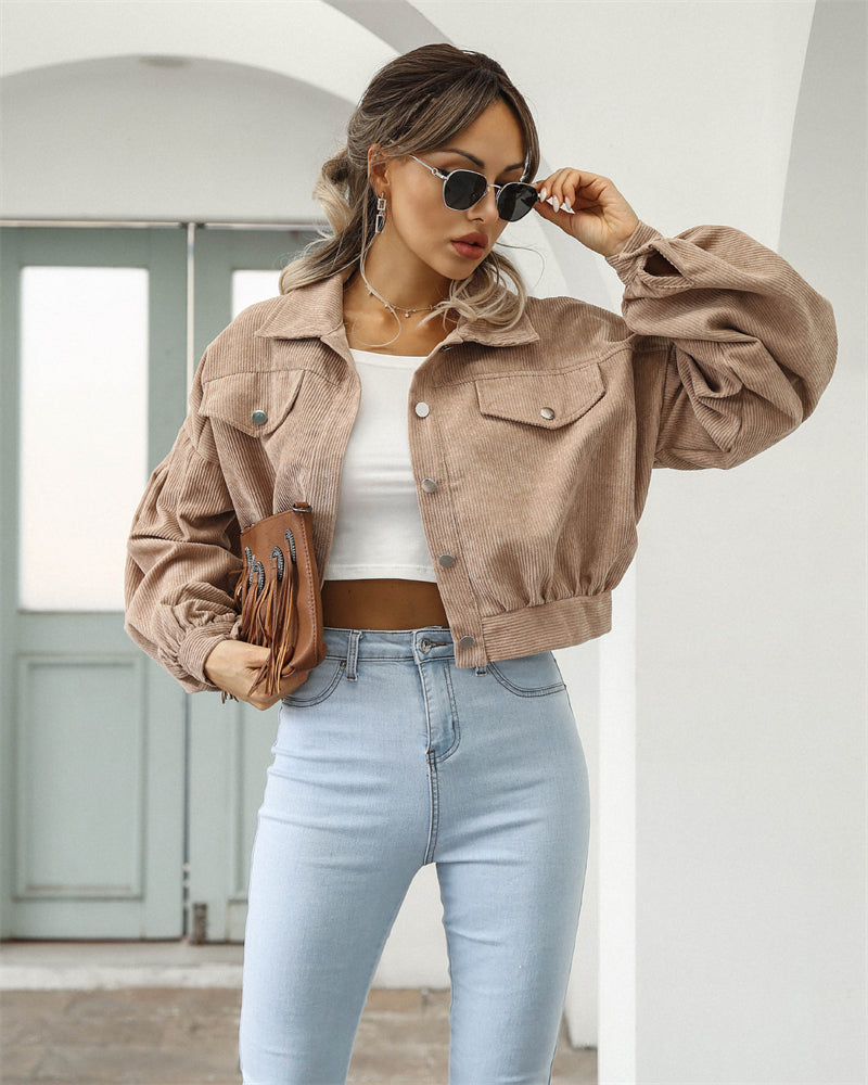Gretel - Schicker Herbst Stilvolle Beige Cord Jacke für Damen