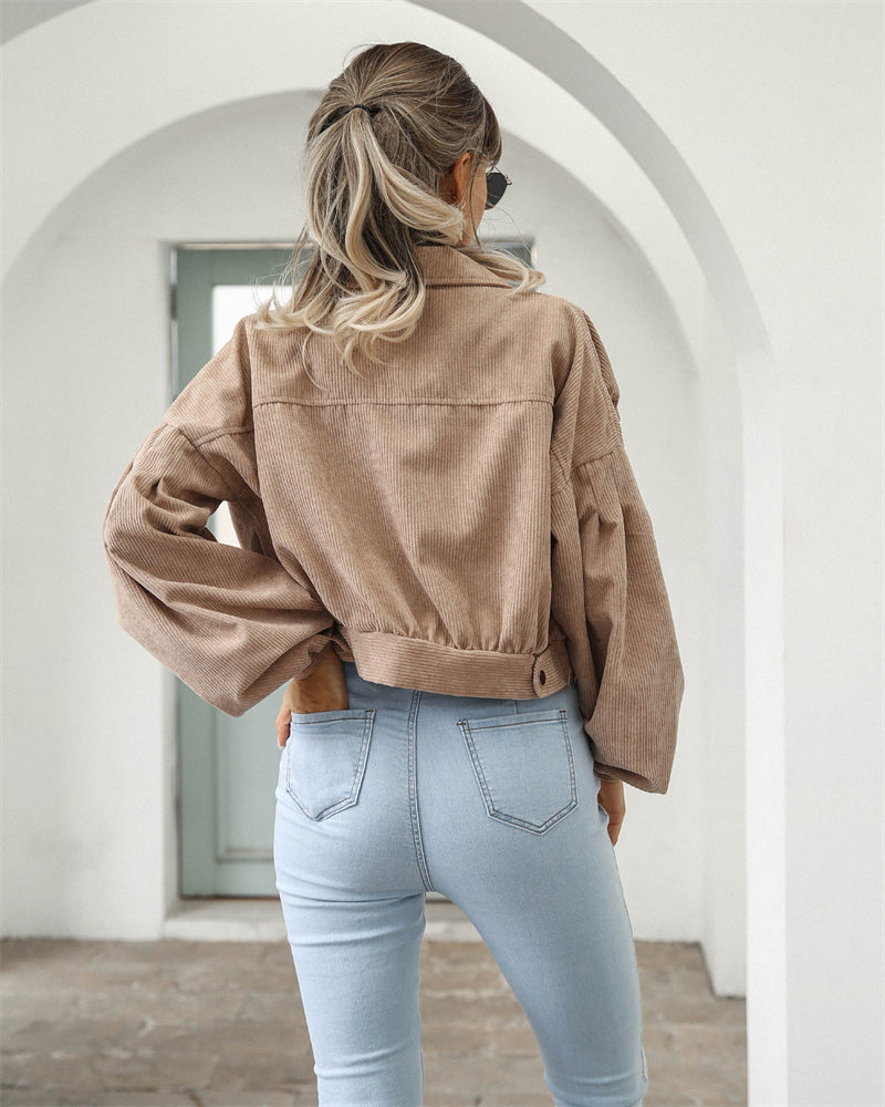 Gretel - Schicker Herbst Stilvolle Beige Cord Jacke für Damen
