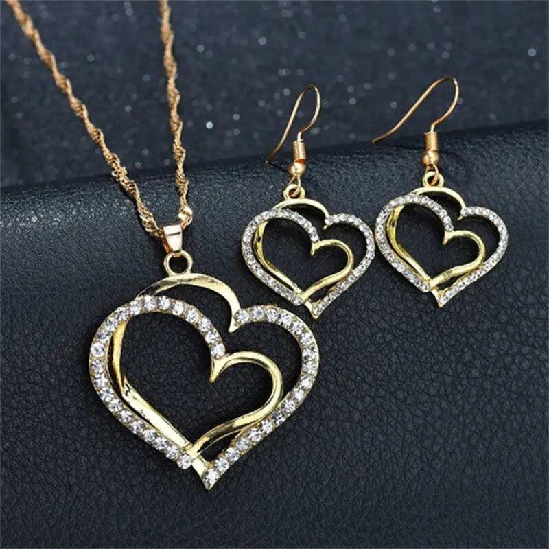 Doppelherz-Rhinestone-Schmuckset für Damen