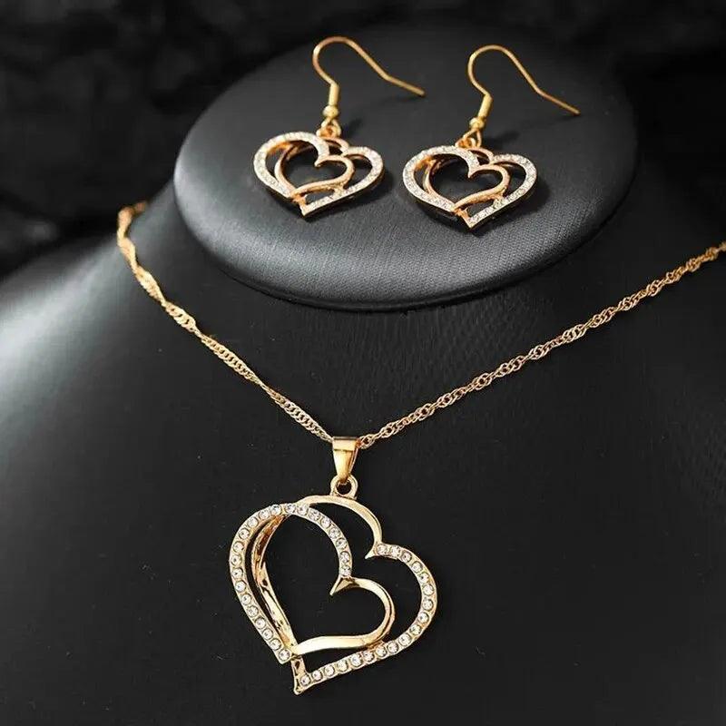 Doppelherz-Rhinestone-Schmuckset für Damen