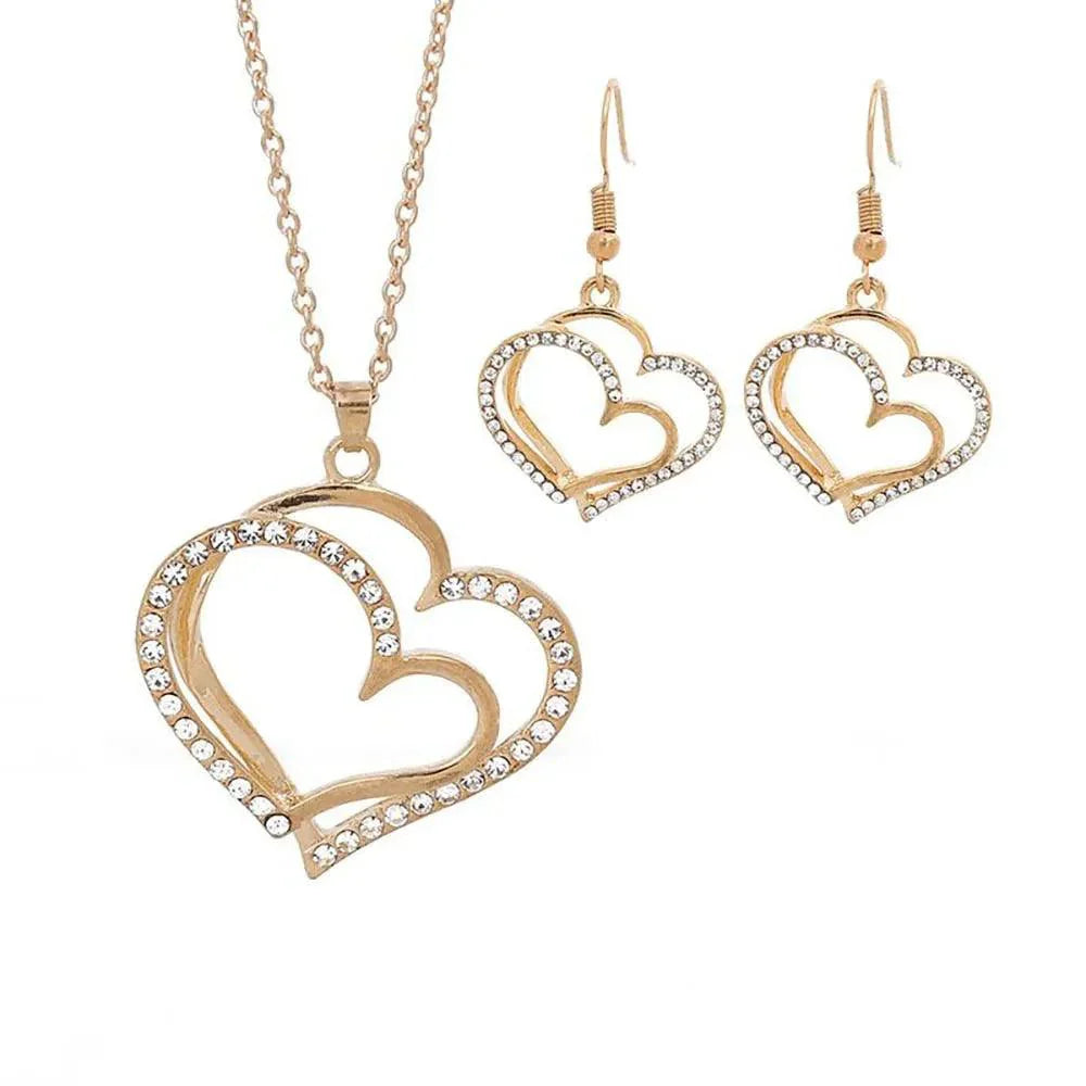 Doppelherz-Rhinestone-Schmuckset für Damen