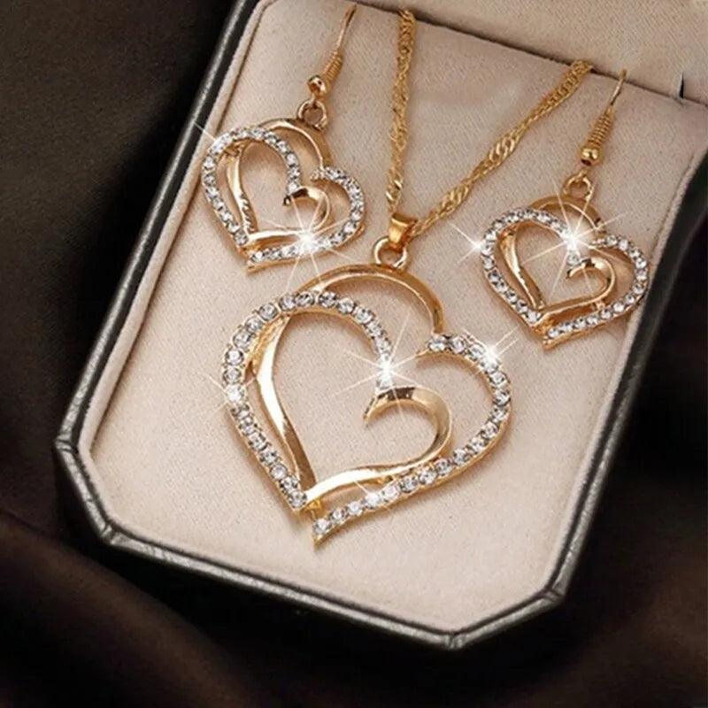 Doppelherz-Rhinestone-Schmuckset für Damen