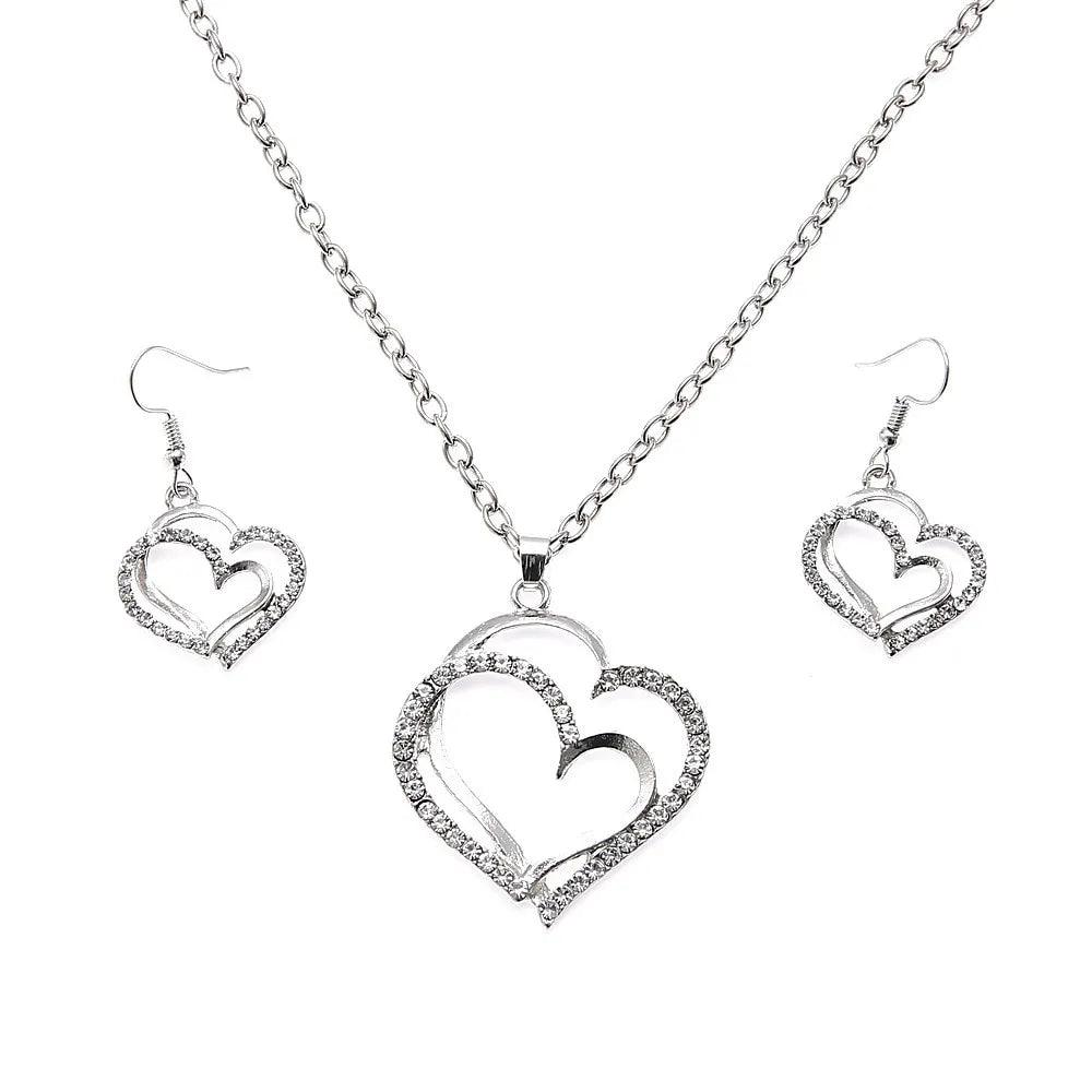 Doppelherz-Rhinestone-Schmuckset für Damen