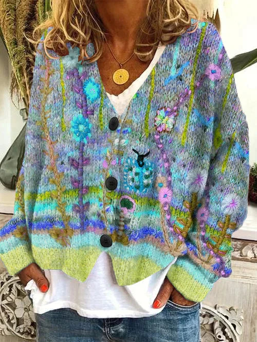 Fay - Damen-Retro-Strickjacke aus bedruckter Kunstwolle
