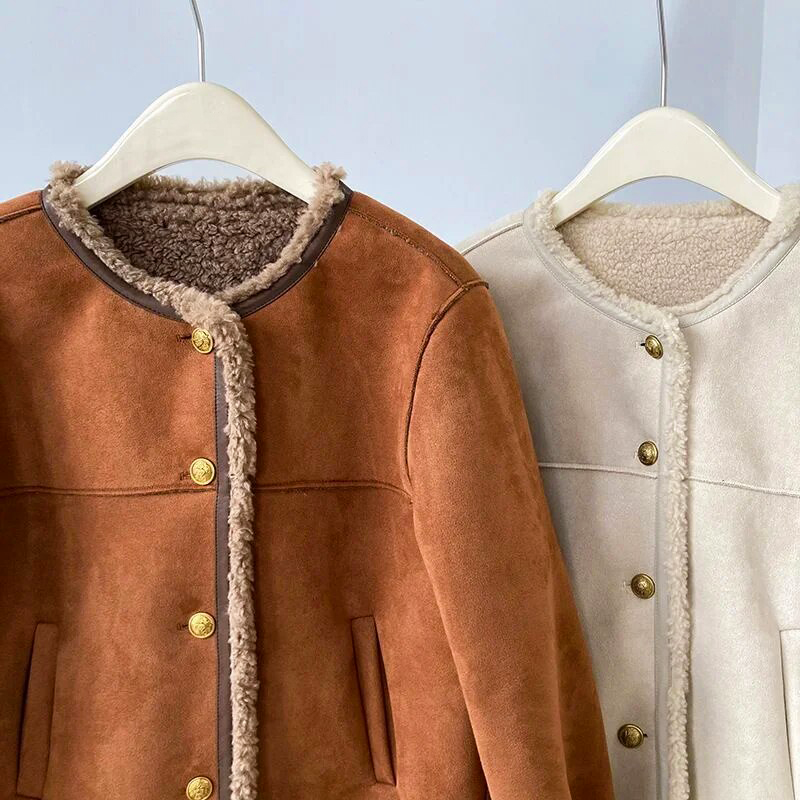 Vina - Schick Herbst Stilvoller Vintage Sherpa Kantenjacke für Damen