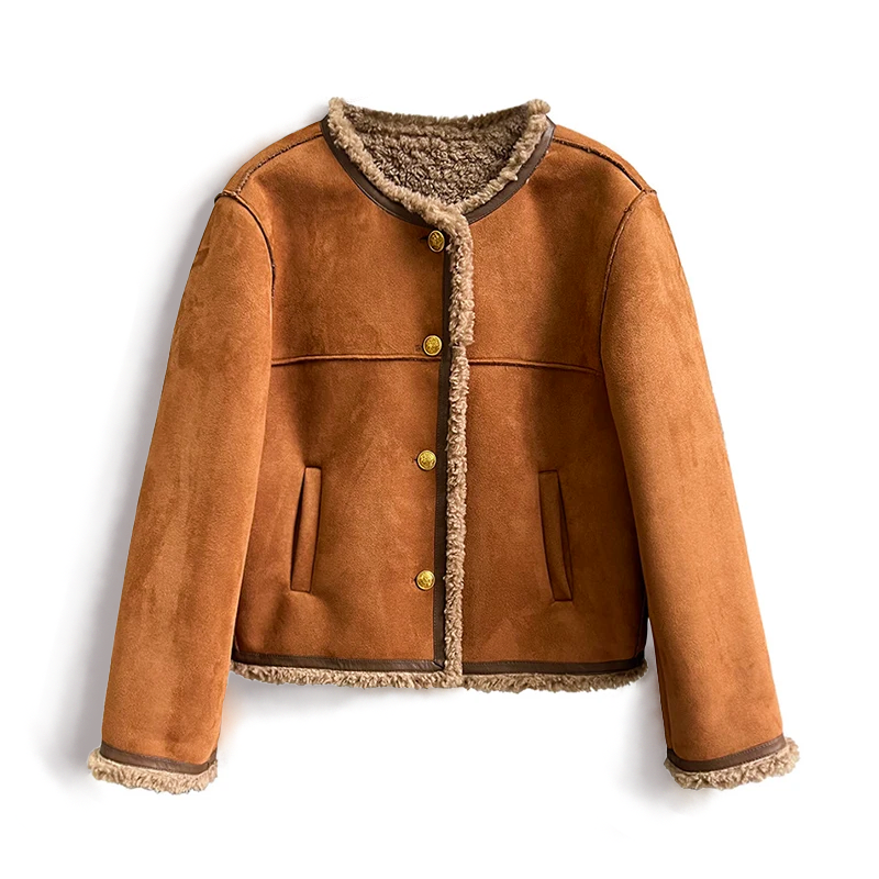 Vina - Schick Herbst Stilvoller Vintage Sherpa Kantenjacke für Damen