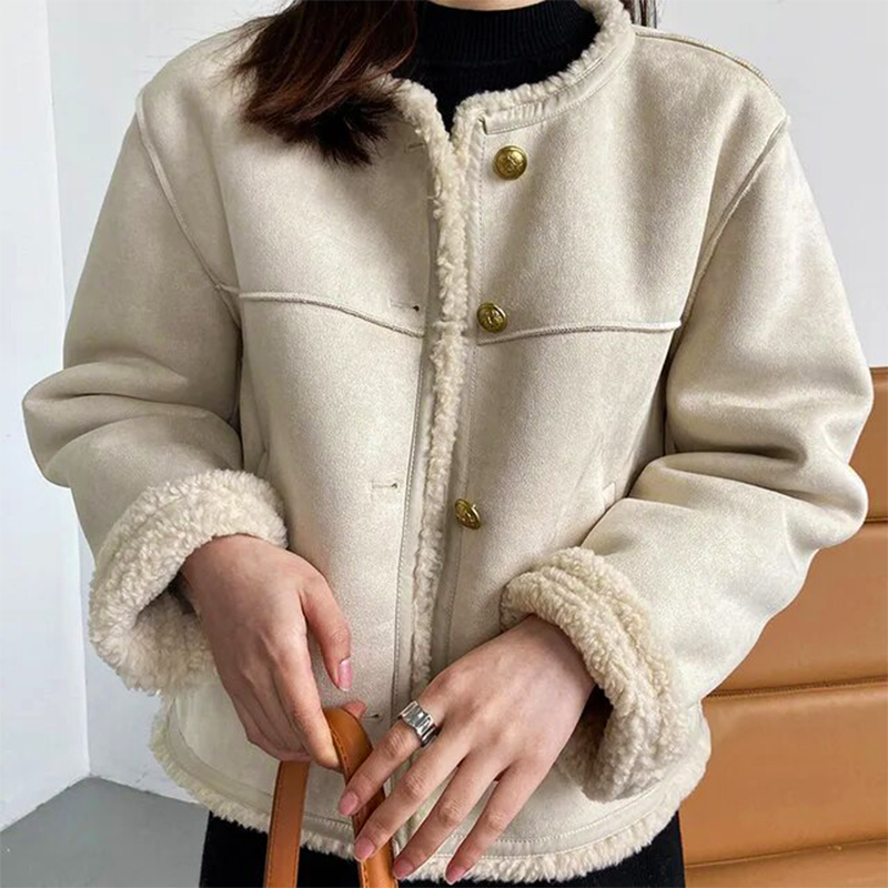 Vina - Schick Herbst Stilvoller Vintage Sherpa Kantenjacke für Damen