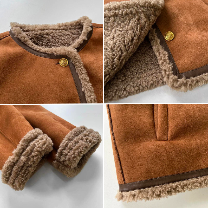Vina - Schick Herbst Stilvoller Vintage Sherpa Kantenjacke für Damen