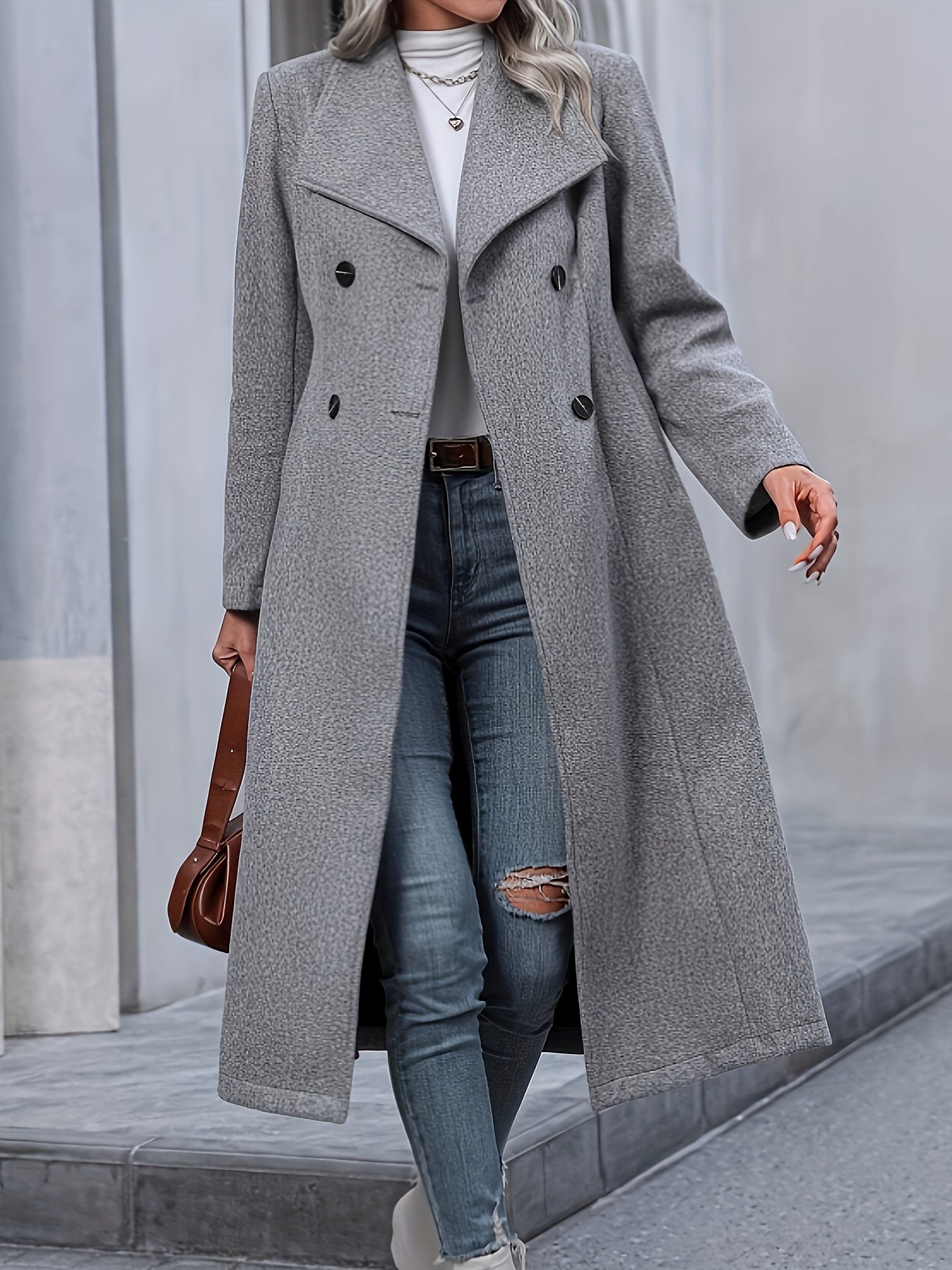 Eleanor - Stilvolle Klassische Lange Winterjacke mit Doppelreihe Taschen für Damen