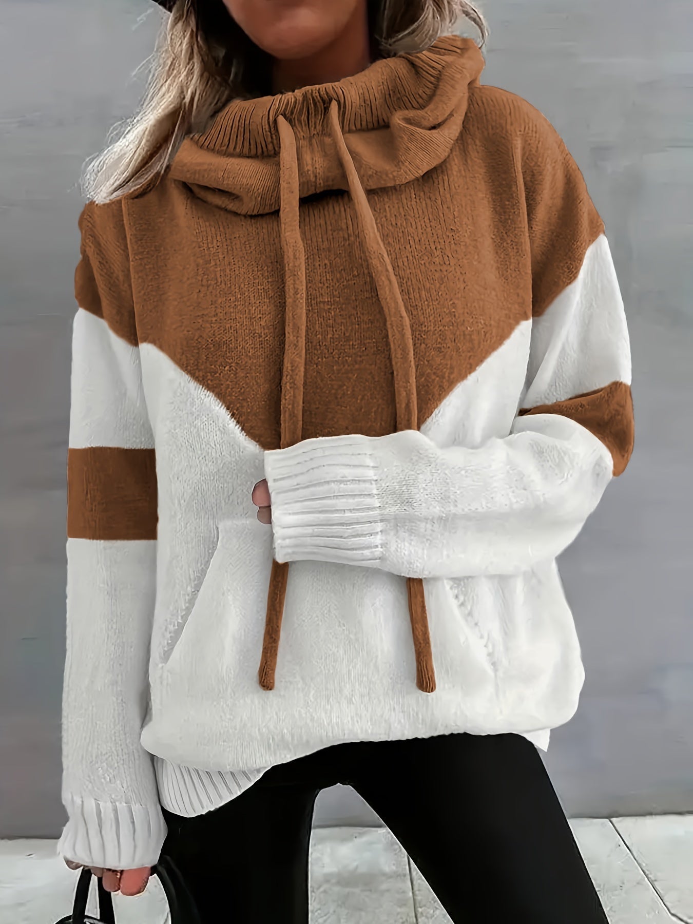 Bella - Streetwear Herbst Farbblock-Hoodie mit Kordelzug und Tasche für Damen