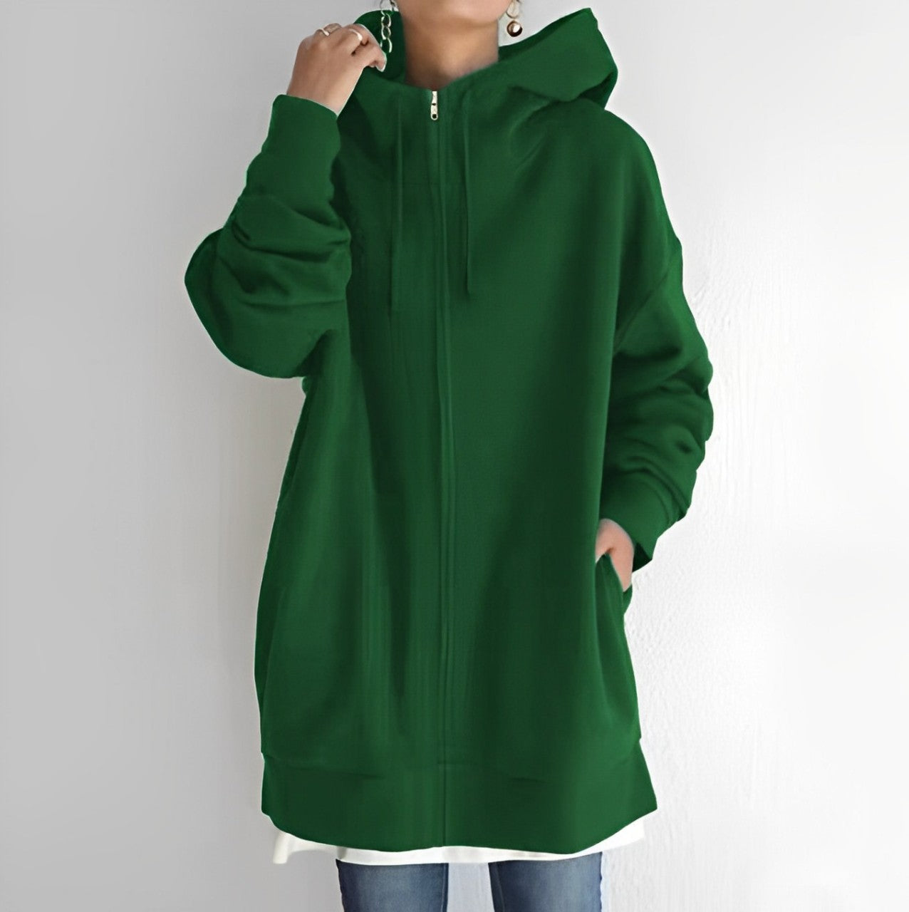 Lange Jacke mit Kapuze und Kordelzug für Damen