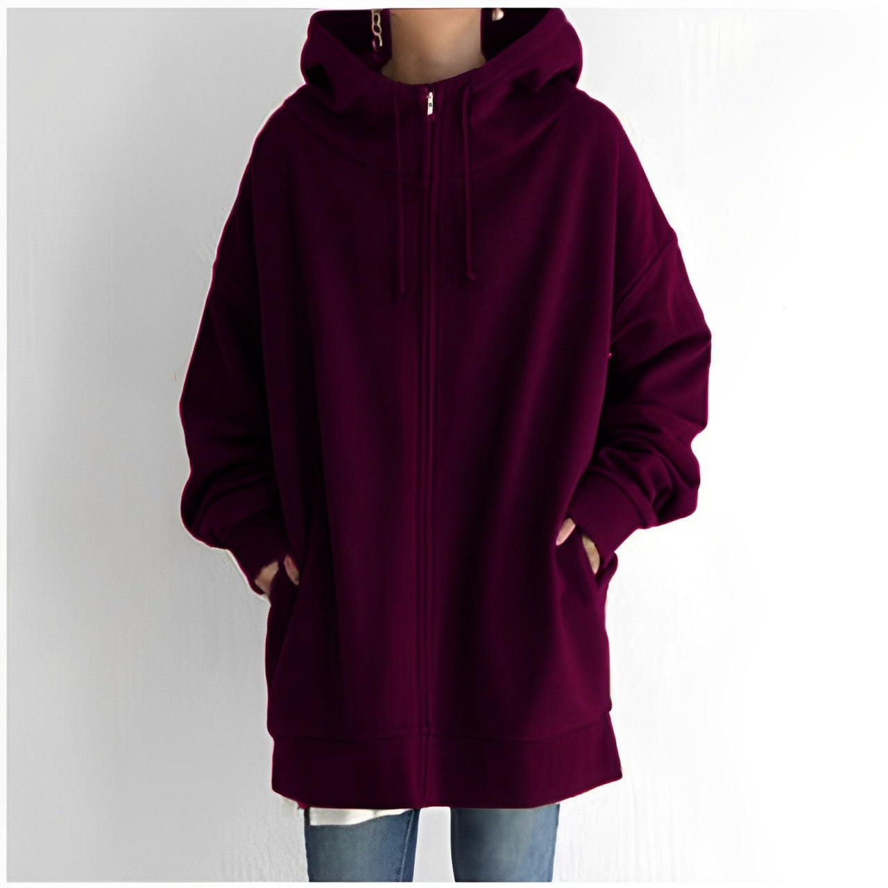 Lange Jacke mit Kapuze und Kordelzug für Damen