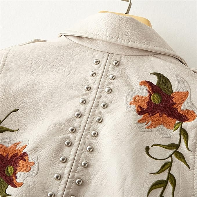 Ellie - Kurzer Sommerjacke aus Leder mit Blumendruck